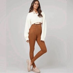 SPANX Women's Faux Suede Leggings in Rich Caramel Size Large High Waisted